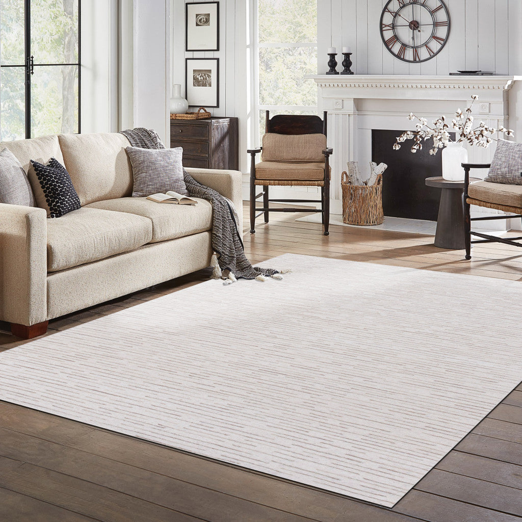 5' x 8' Beige and Ivory Wool Striped Hand Tufted Area Rug