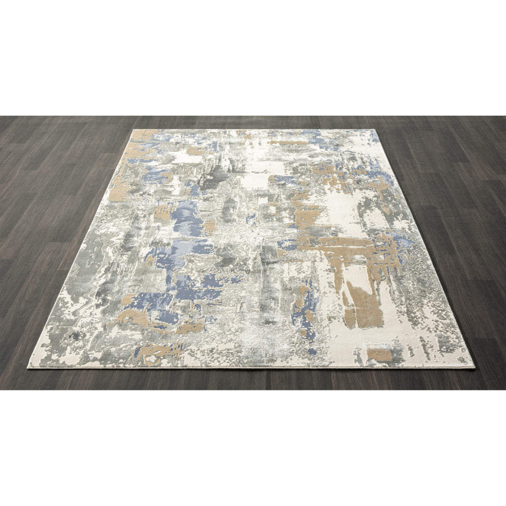 5' x 8' Blue and Beige Abstract Area Rug