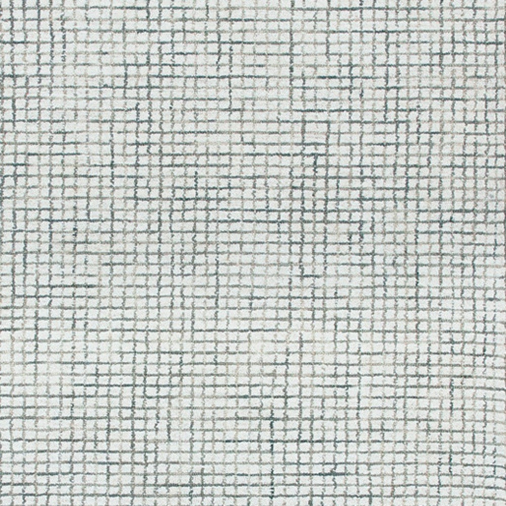 8' Runner Gray and Ivory Wool Checkered Hand Hooked Runner Rug