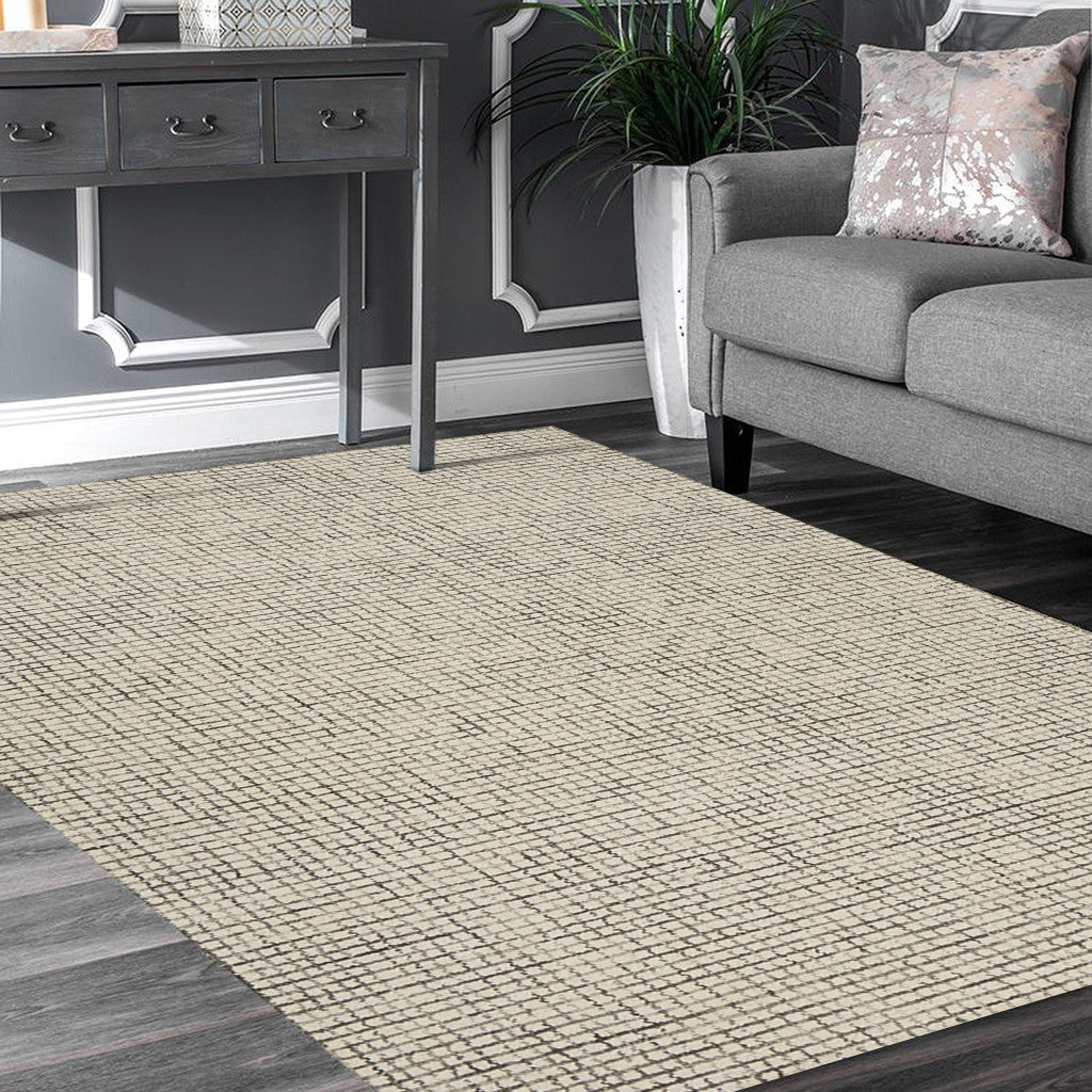 8' Runner Gray and Ivory Wool Checkered Hand Hooked Runner Rug