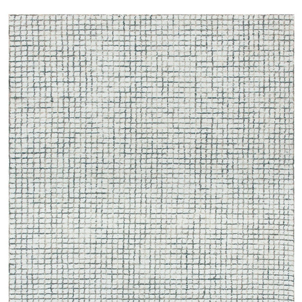 8' Runner Gray and Ivory Wool Checkered Hand Hooked Runner Rug