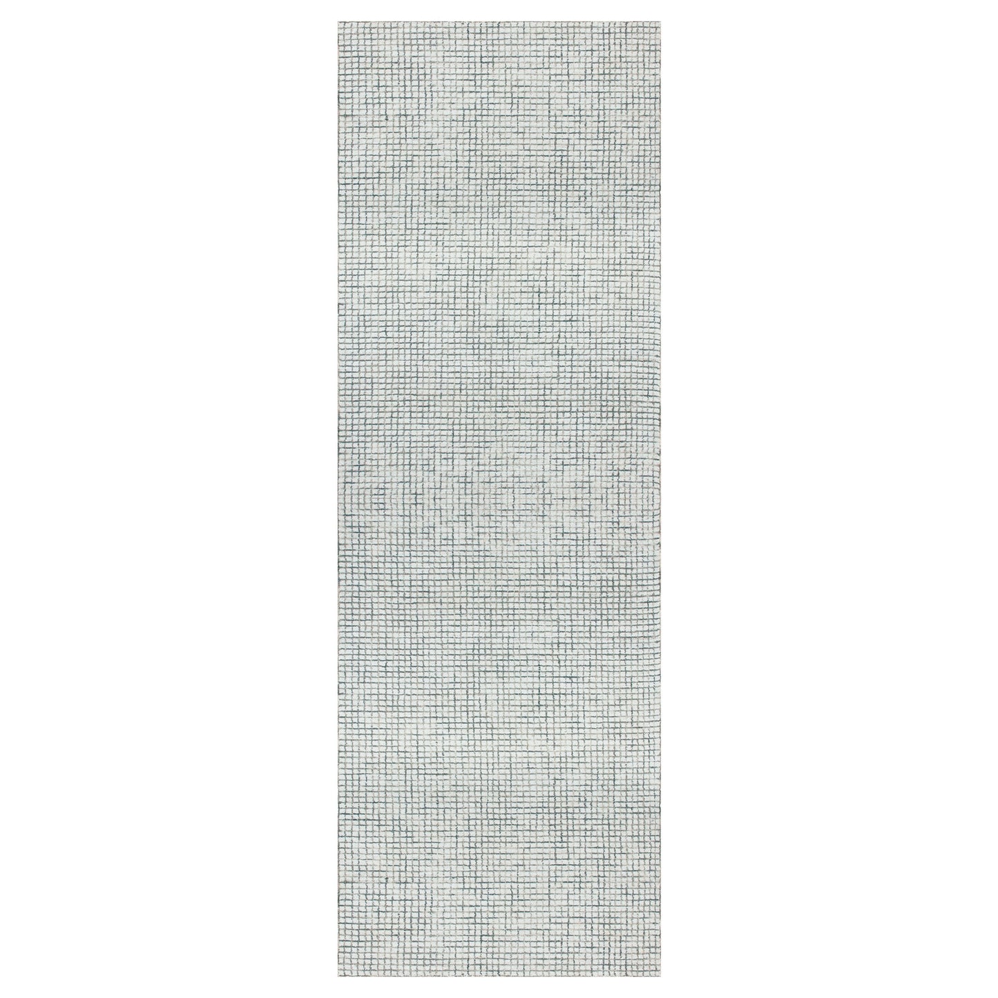 8' Runner Gray and Ivory Wool Checkered Hand Hooked Runner Rug