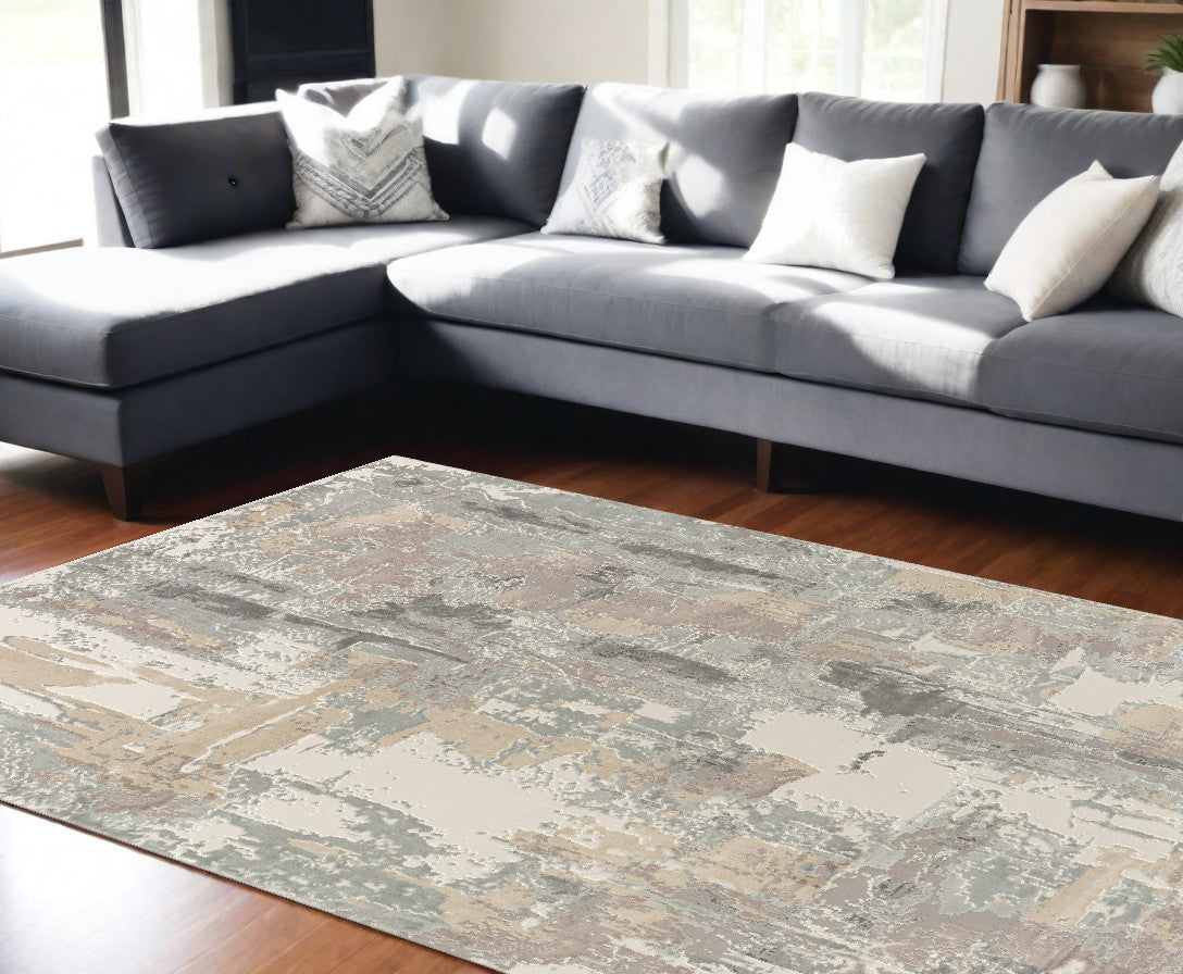 8' x 10' Gray and Beige Abstract Area Rug