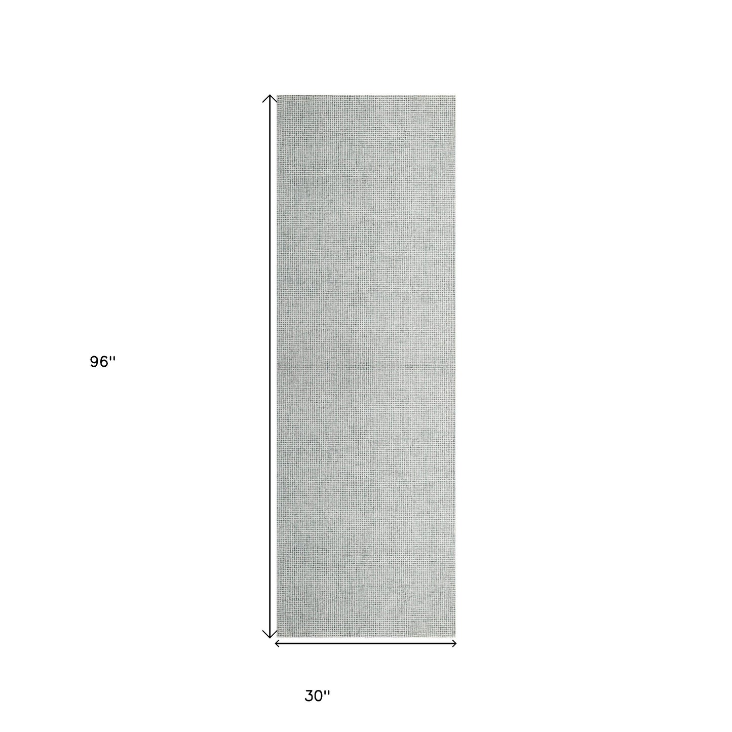 8' Runner Green and Ivory Wool Checkered Hand Tufted Runner Rug