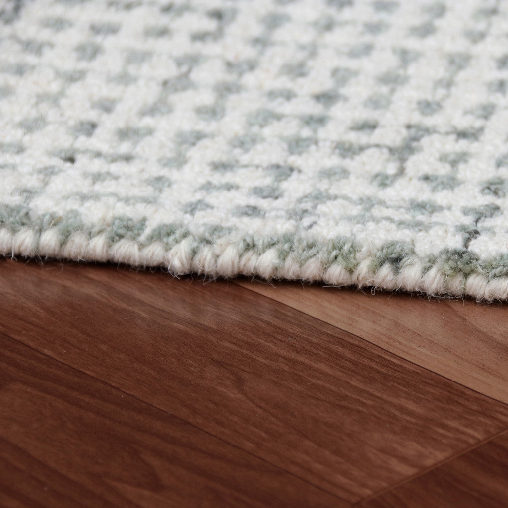 8' Runner Green and Ivory Wool Checkered Hand Tufted Runner Rug