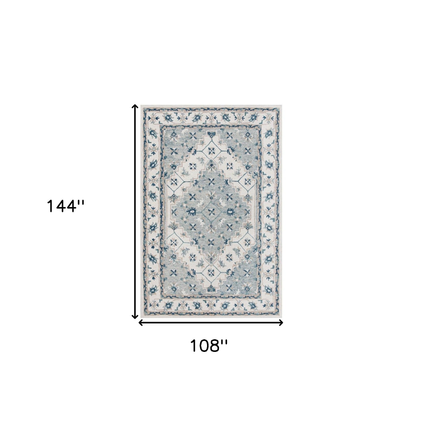 9' x 12' Blue and Ivory Wool Floral Hand Tufted Area Rug