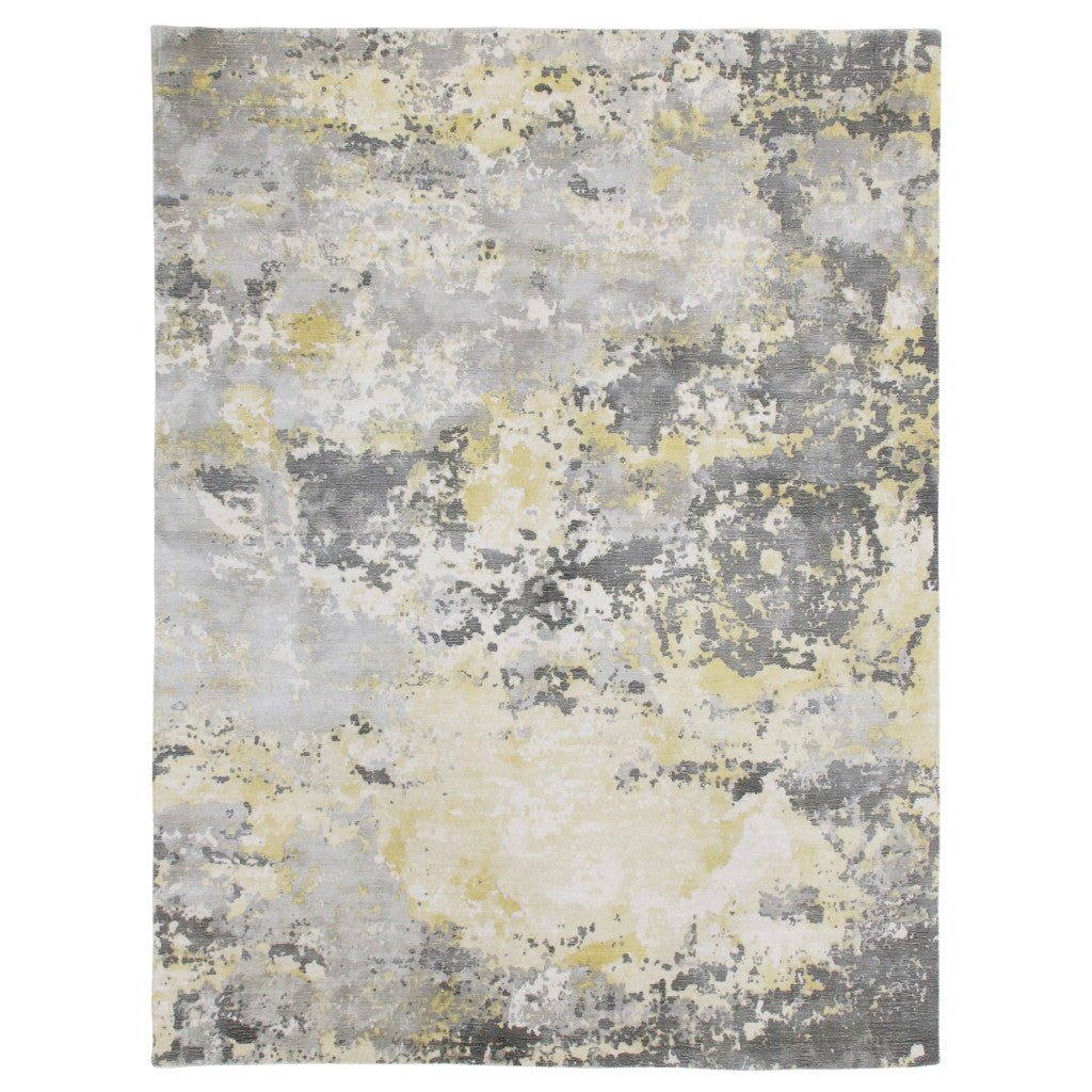2' x 3' Gray and Yellow Abstract Hand Loomed Area Rug