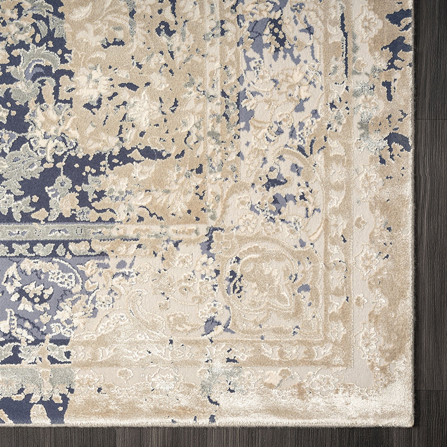 5' x 8' Blue and Ivory Floral Area Rug