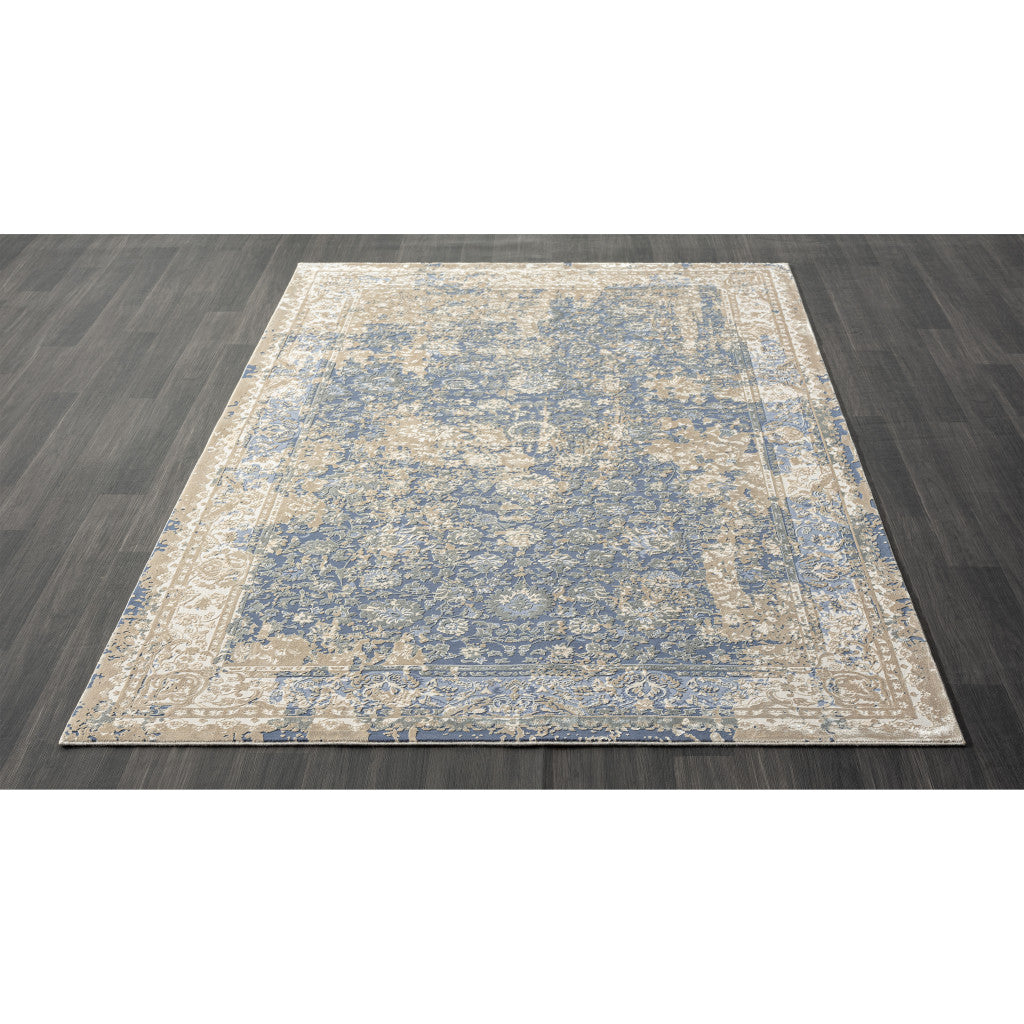 5' x 8' Blue and Ivory Floral Area Rug