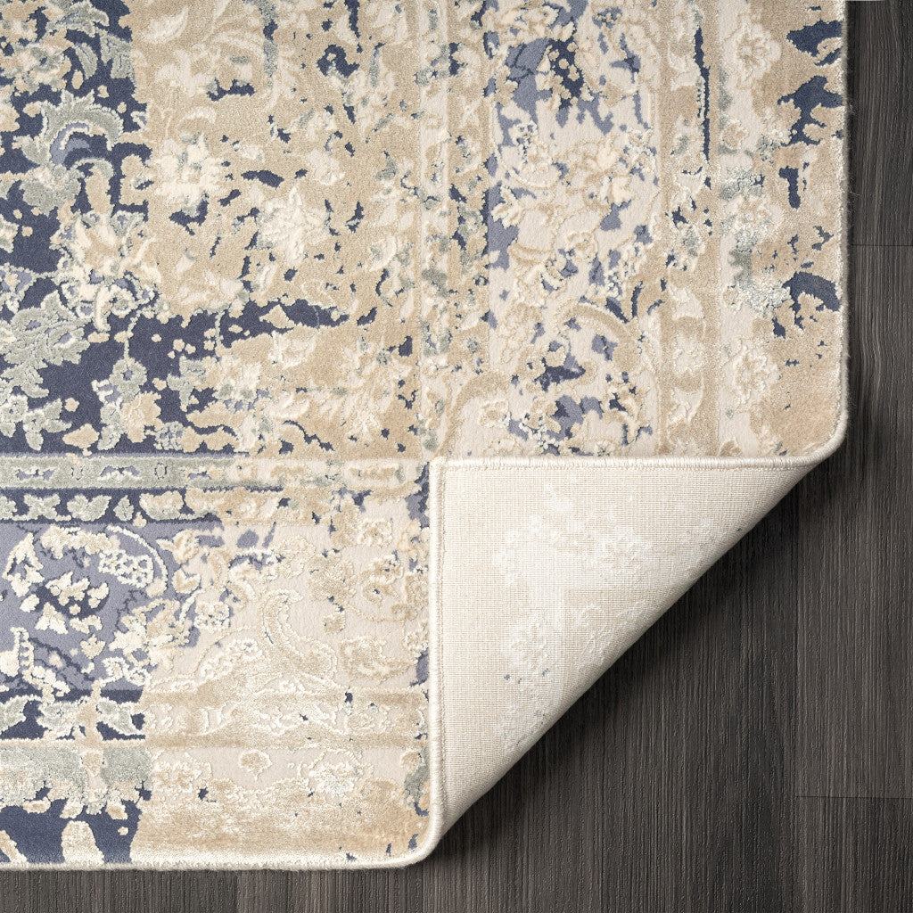5' x 8' Blue and Ivory Floral Area Rug