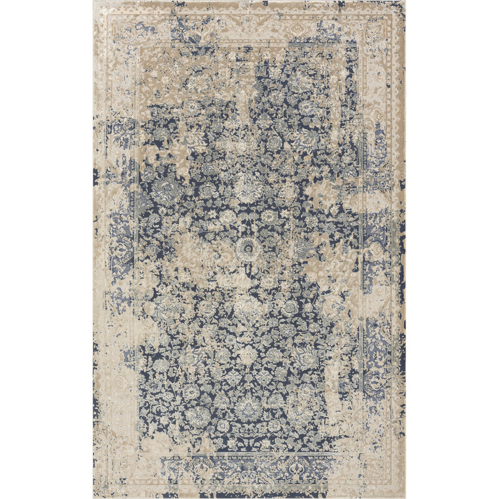 5' x 8' Blue and Ivory Floral Area Rug