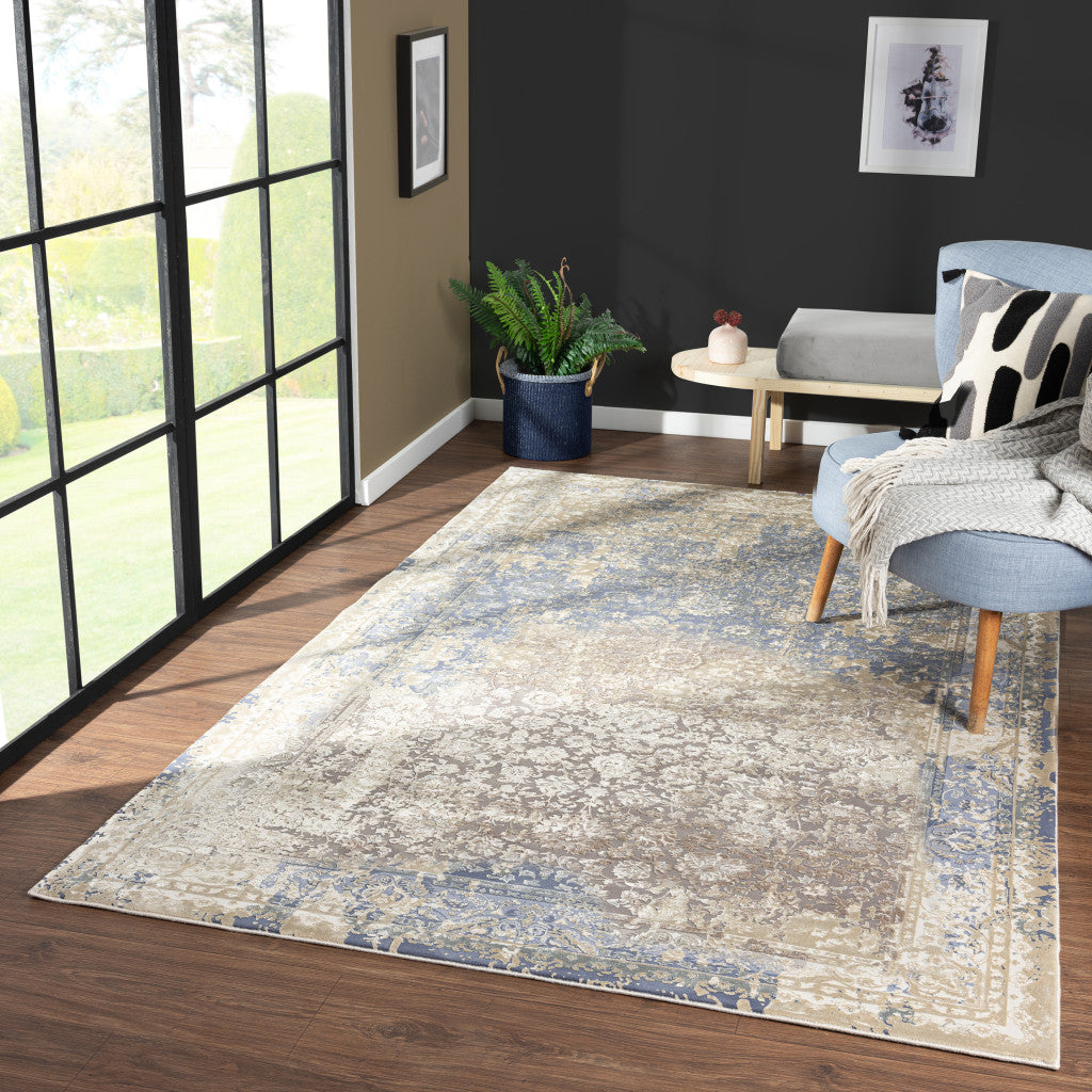 5' x 8' Blue and Ivory Floral Area Rug