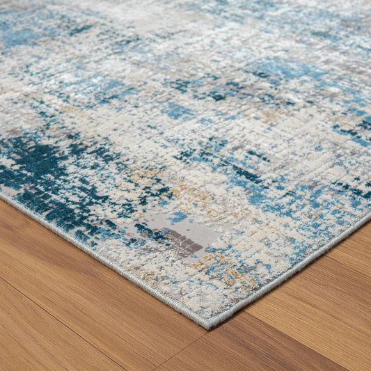 9' x 12' Blue and Ivory Abstract Area Rug