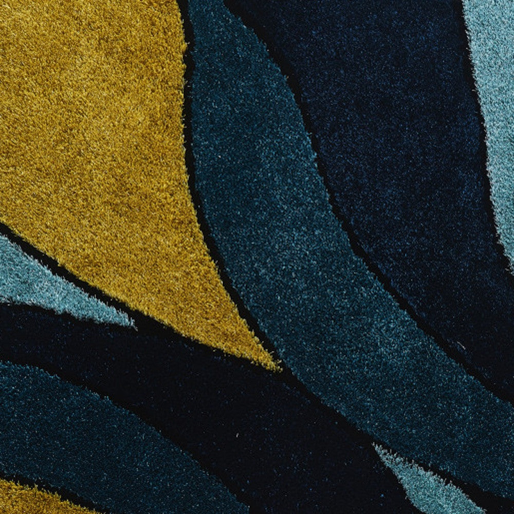 2' x 3' Blue and Yellow Shag Hand Tufted Area Rug