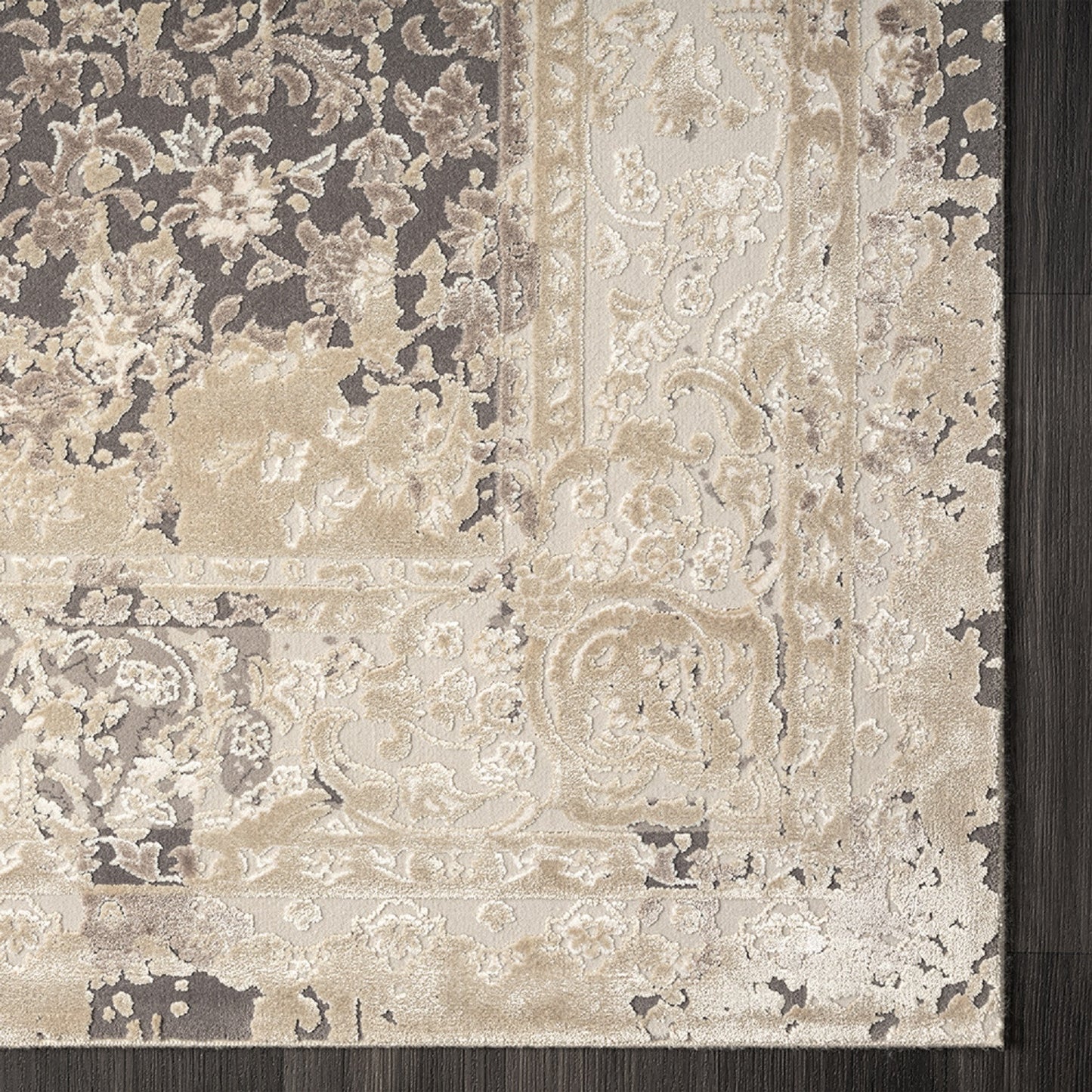5' x 8' Gray and Ivory Floral Area Rug