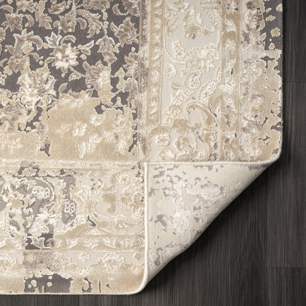 5' x 8' Gray and Ivory Floral Area Rug