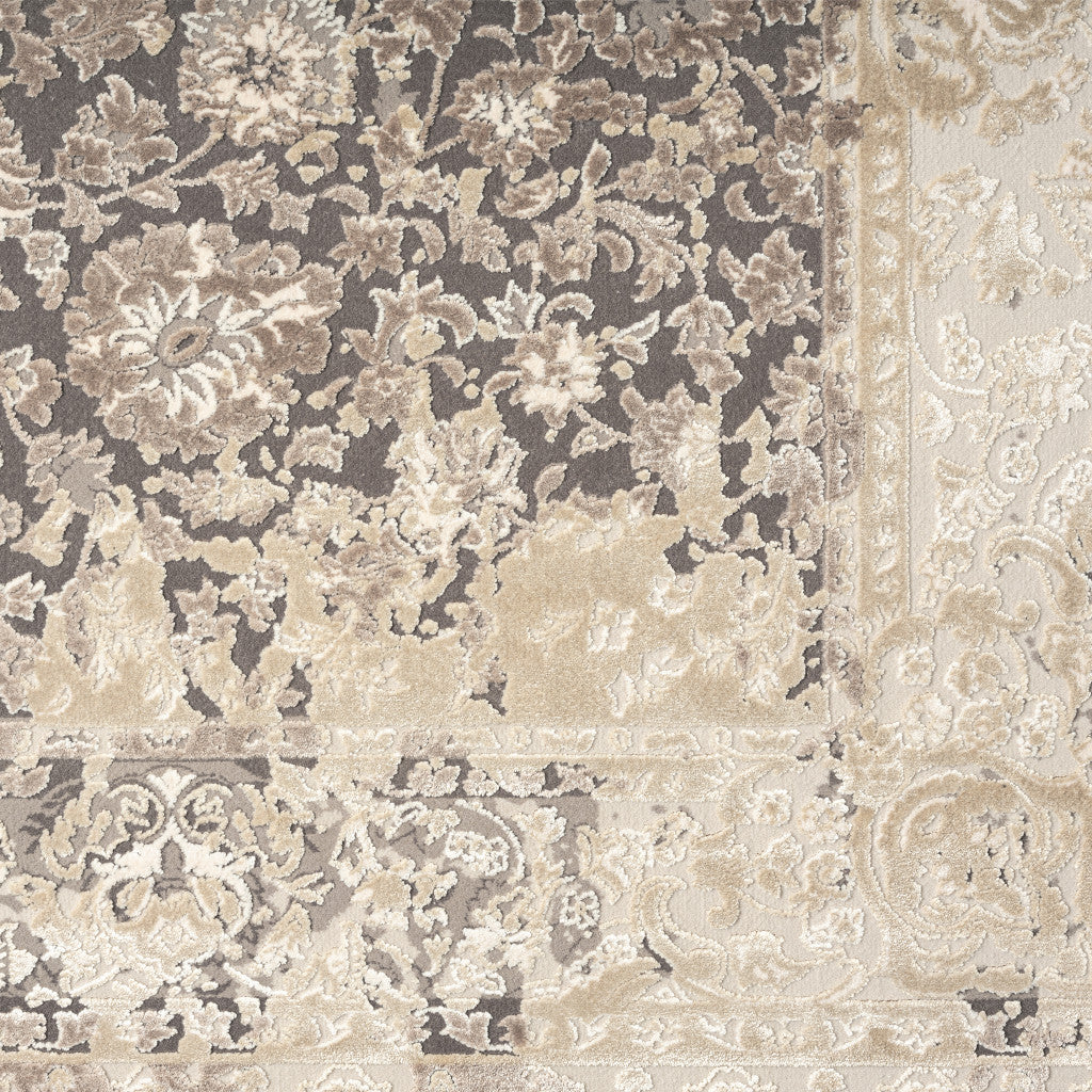 5' x 8' Gray and Ivory Floral Area Rug