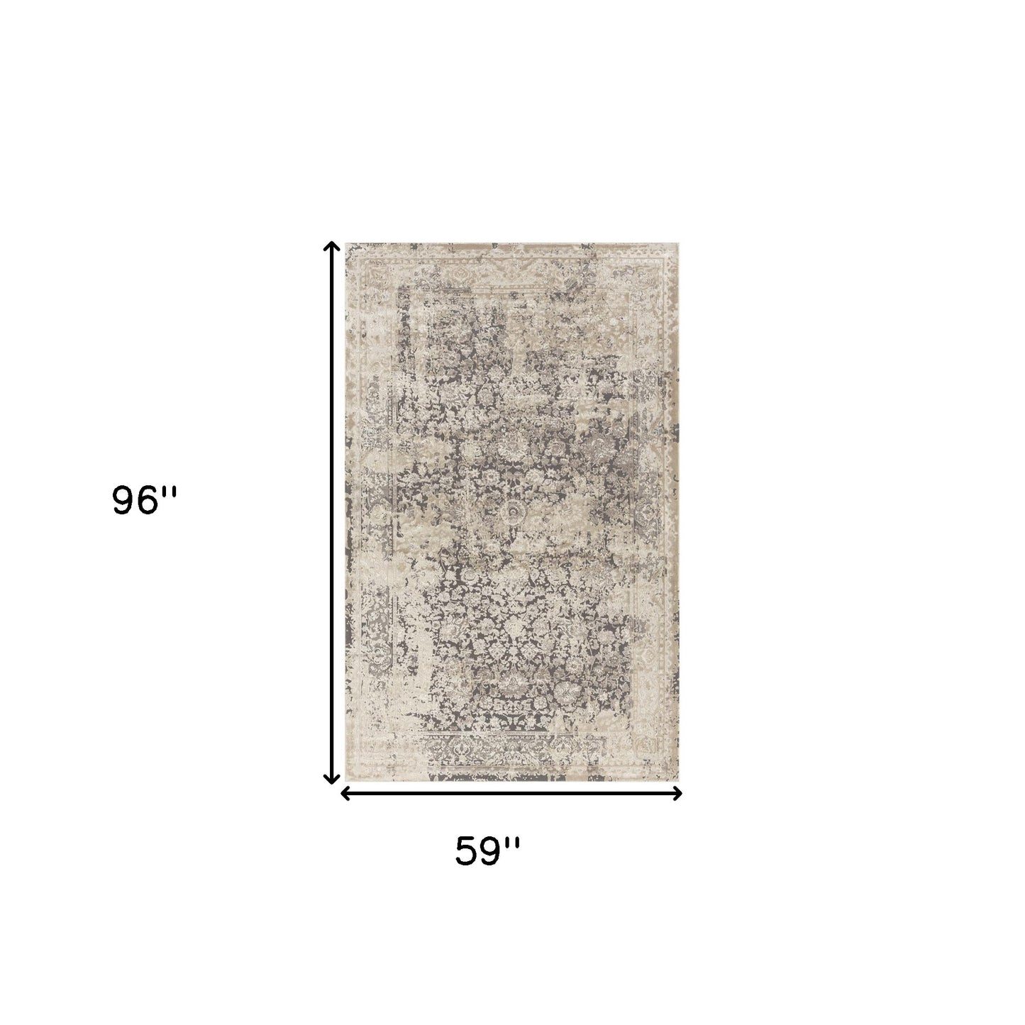 5' x 8' Gray and Ivory Floral Area Rug