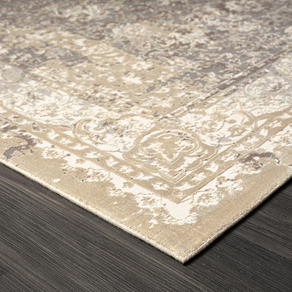 5' x 8' Gray and Ivory Floral Area Rug