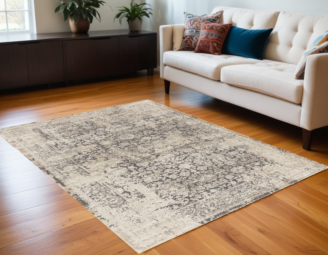 5' x 8' Gray and Ivory Floral Area Rug