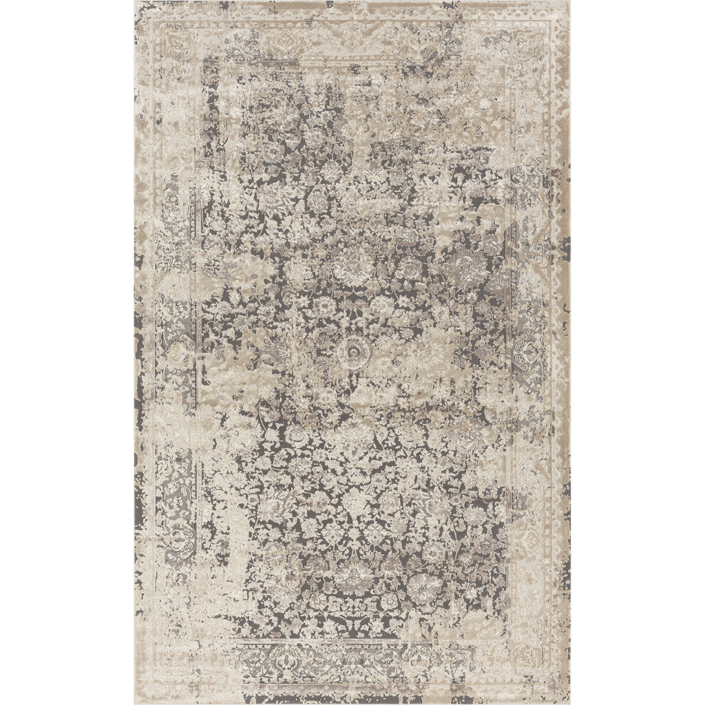 5' x 8' Gray and Ivory Floral Area Rug