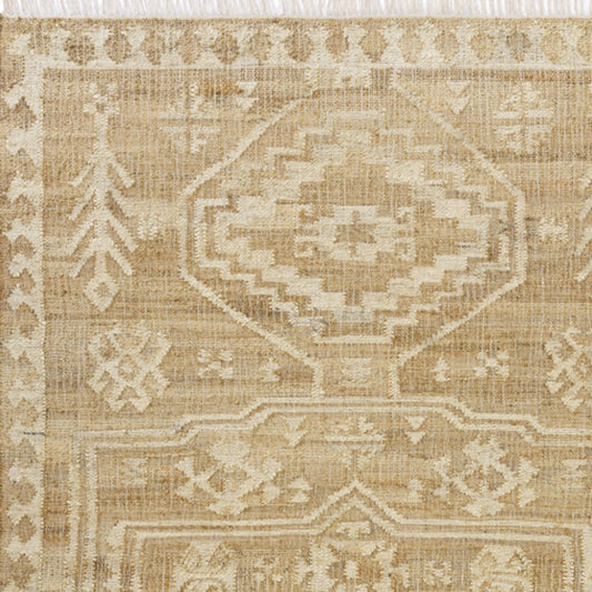9' x 12' Natural and Ivory Medallion Hand Woven Area Rug