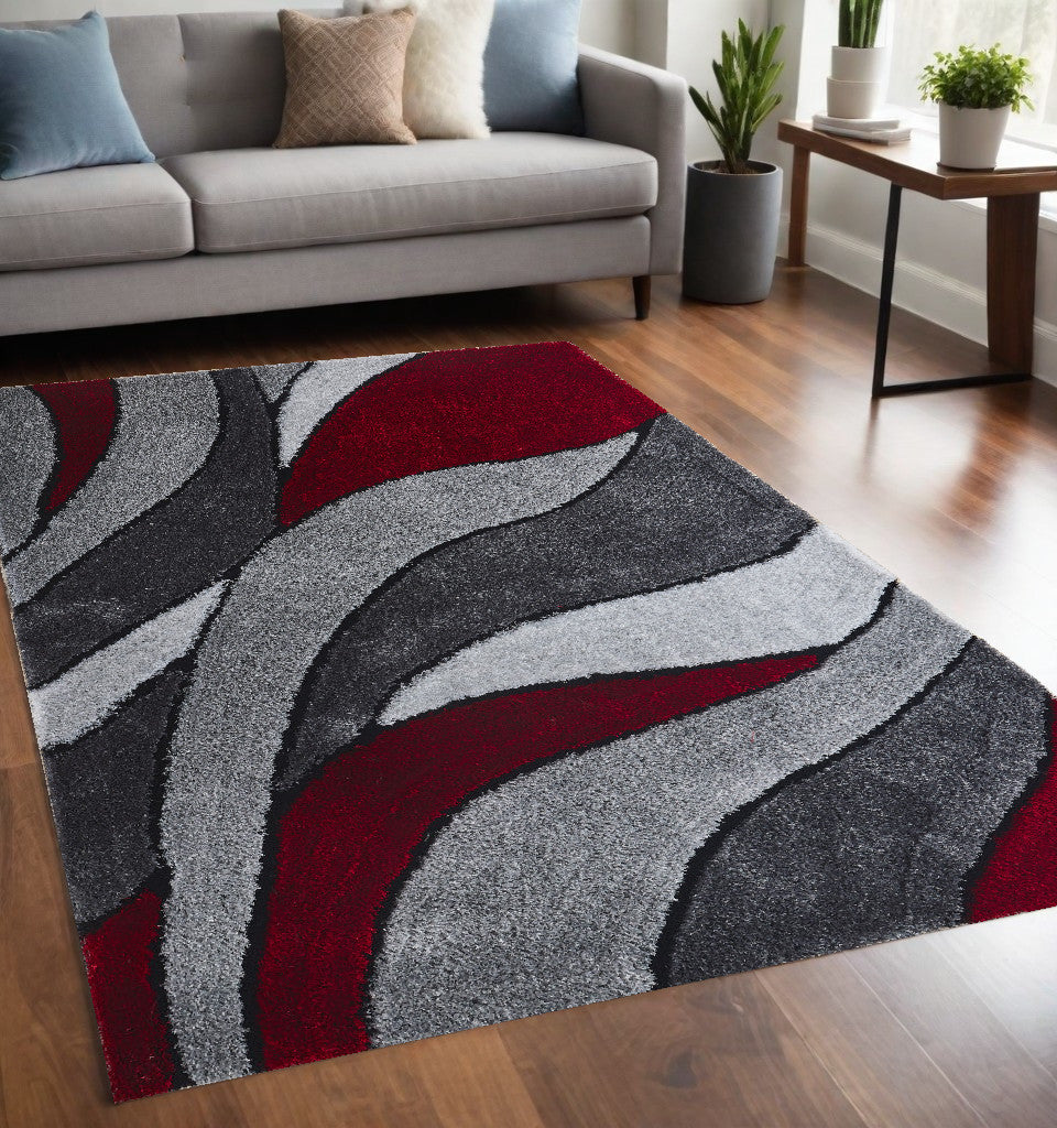 5' x 7' Red Shag Hand Tufted Area Rug