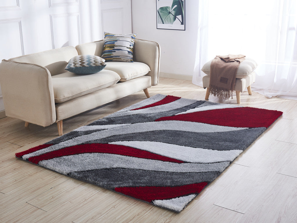 5' x 7' Red Shag Hand Tufted Area Rug