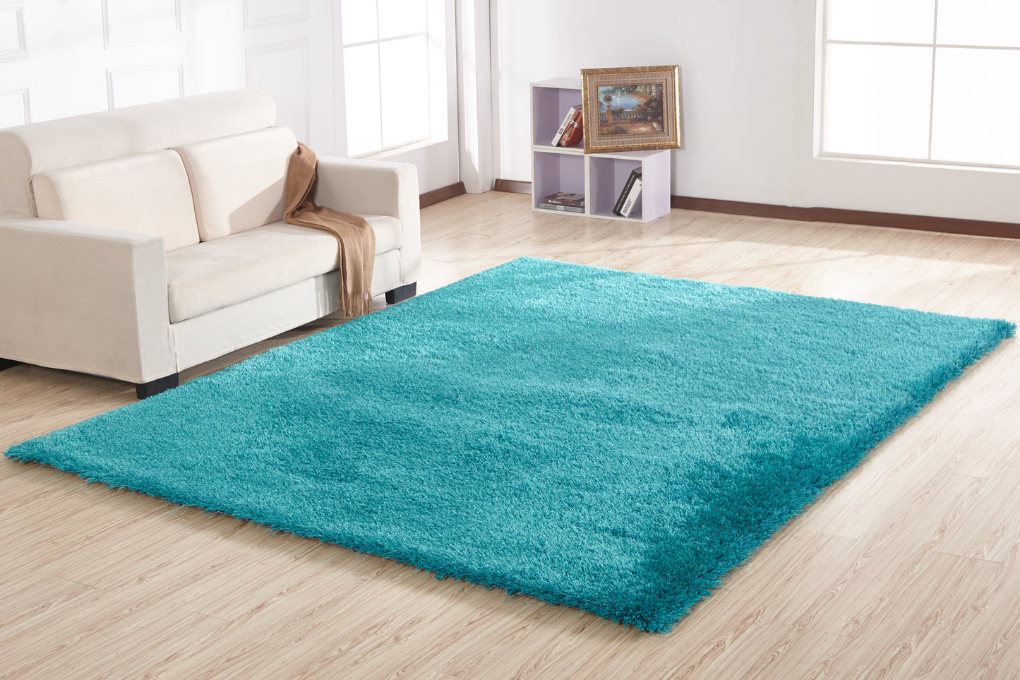 8' x 11' Turquoise Shag Hand Tufted Area Rug