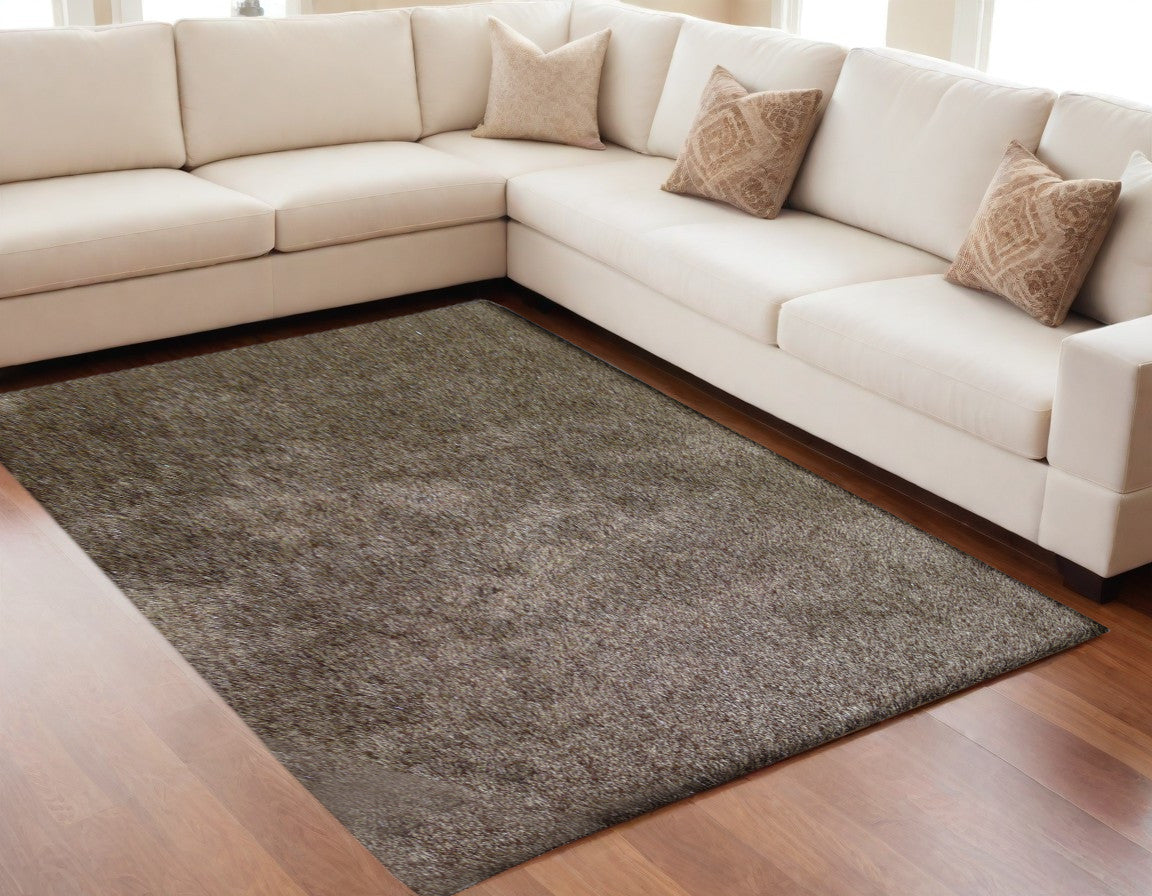 5' x 7' Brown Shag Hand Tufted Area Rug