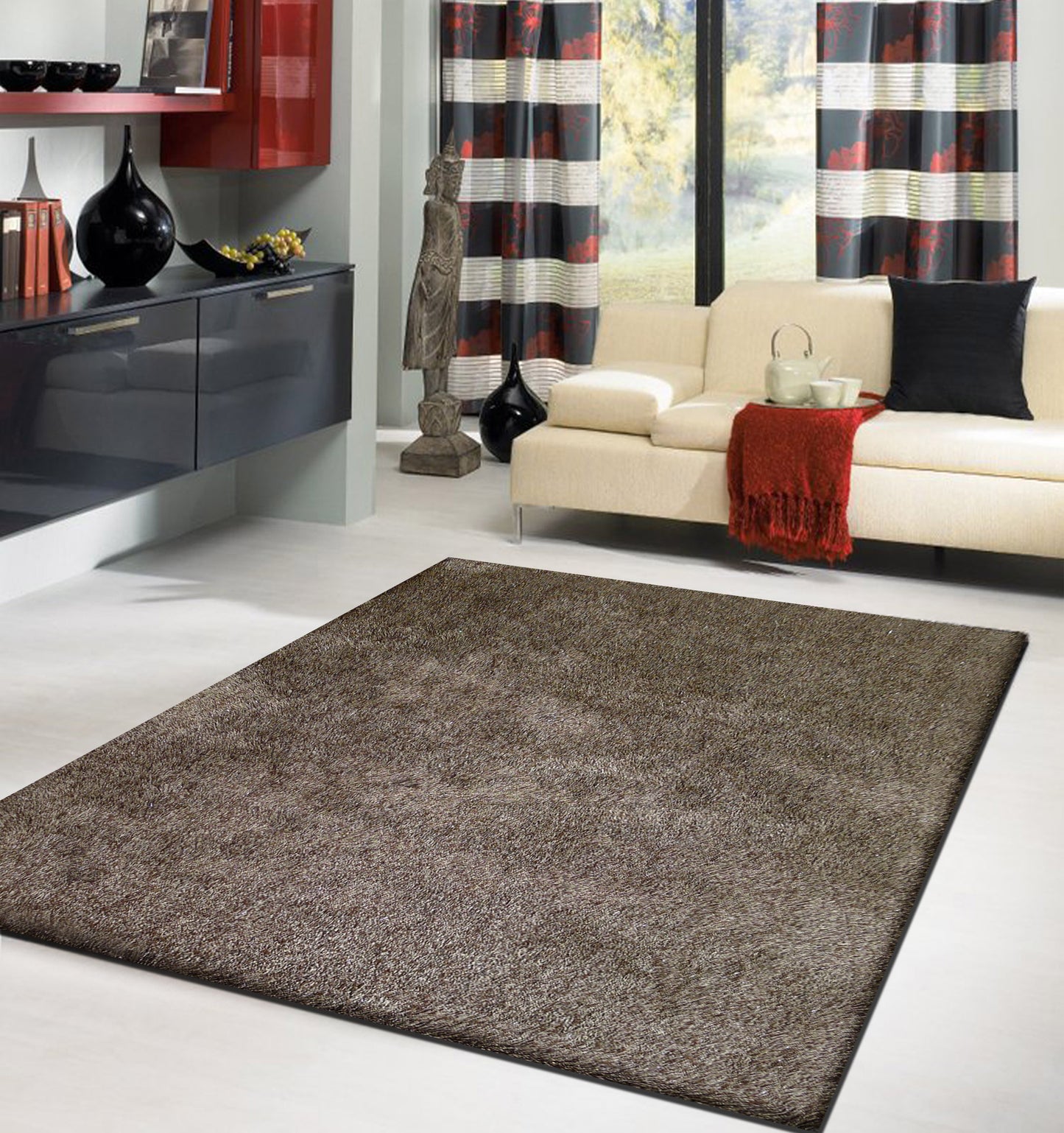 5' x 7' Brown Shag Hand Tufted Area Rug