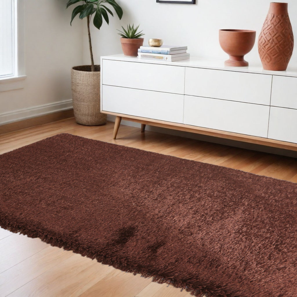8' x 11' Brown Shag Hand Tufted Area Rug