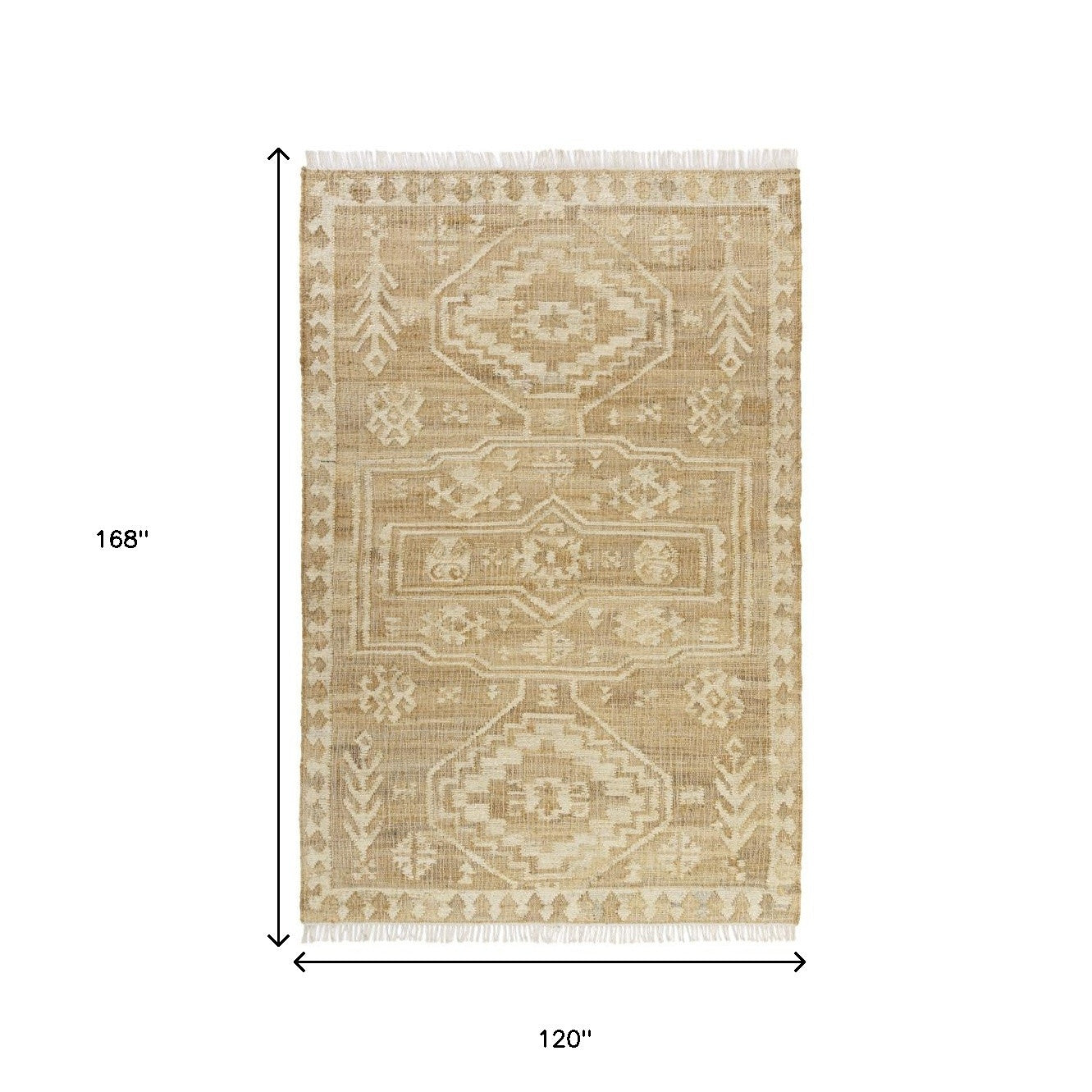 10' x 14' Natural and Ivory Medallion Hand Woven Area Rug