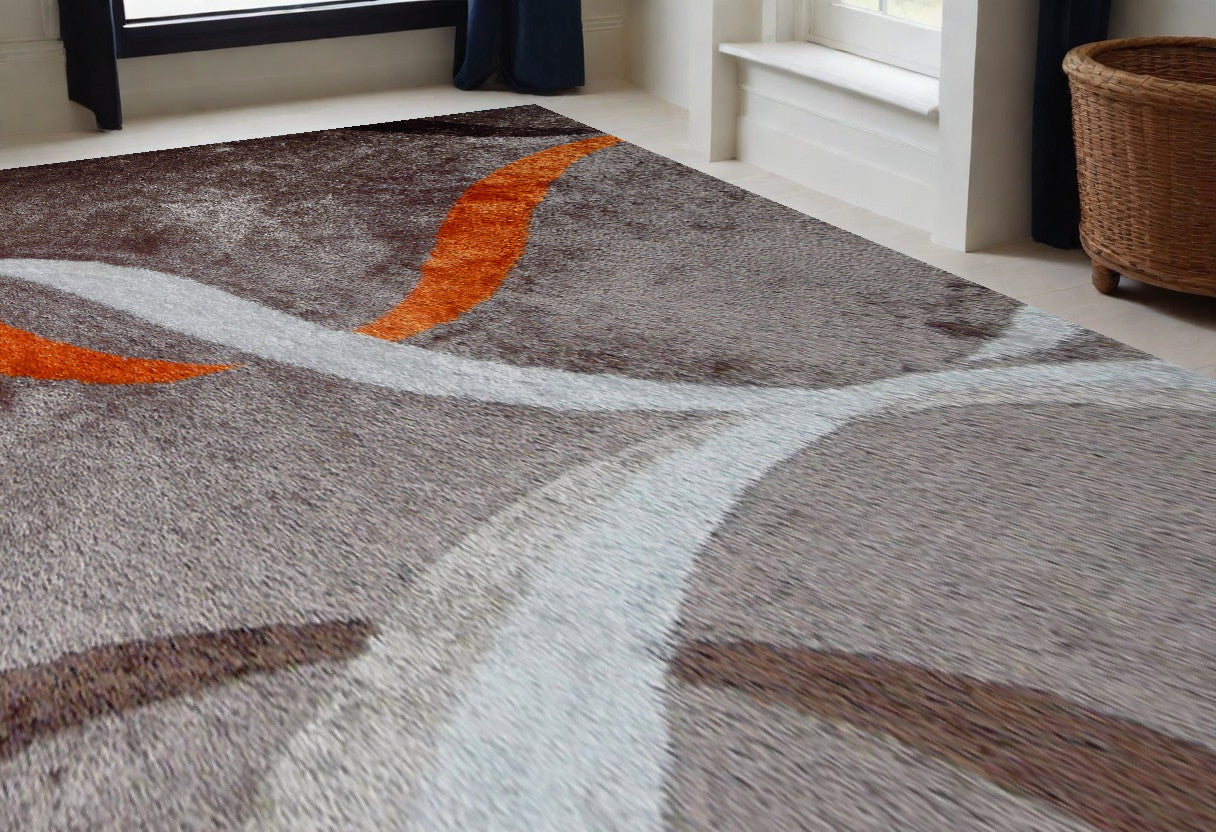 5' x 7' Brown and Orange Shag Hand Tufted Area Rug