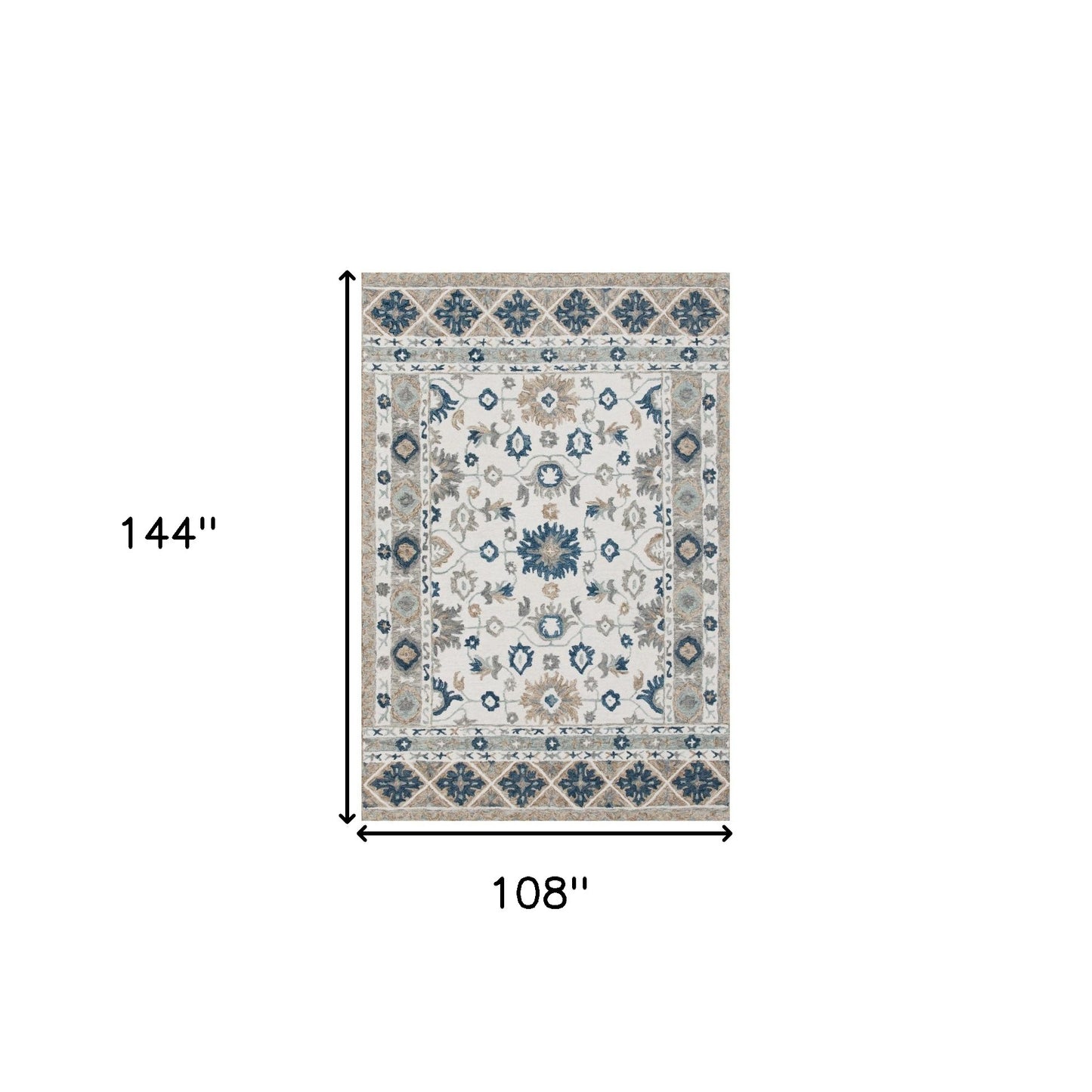 9' x 12' Blue and Ivory Wool Floral Hand Tufted Area Rug