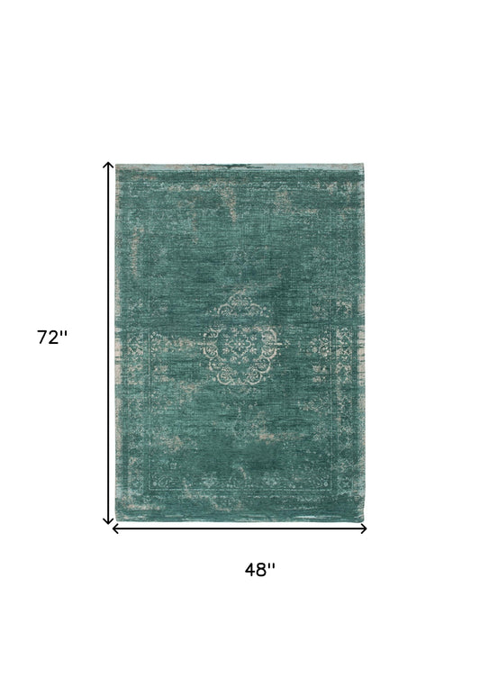 5' x 7' Gray and Green Medallion Non Skid Area Rug