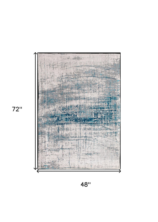 5' x 7' Blue and Gray Abstract Non Skid Area Rug