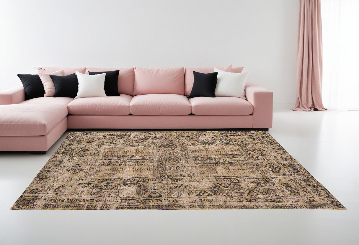 6' X 8' Brown Oriental Non Skid Area Rug