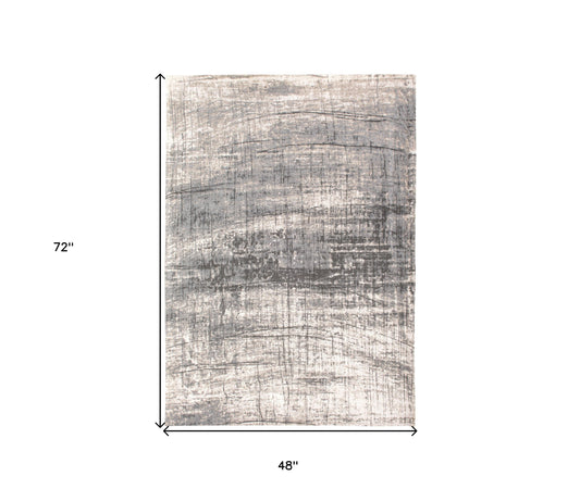 5' x 7' Gray and White Abstract Non Skid Area Rug