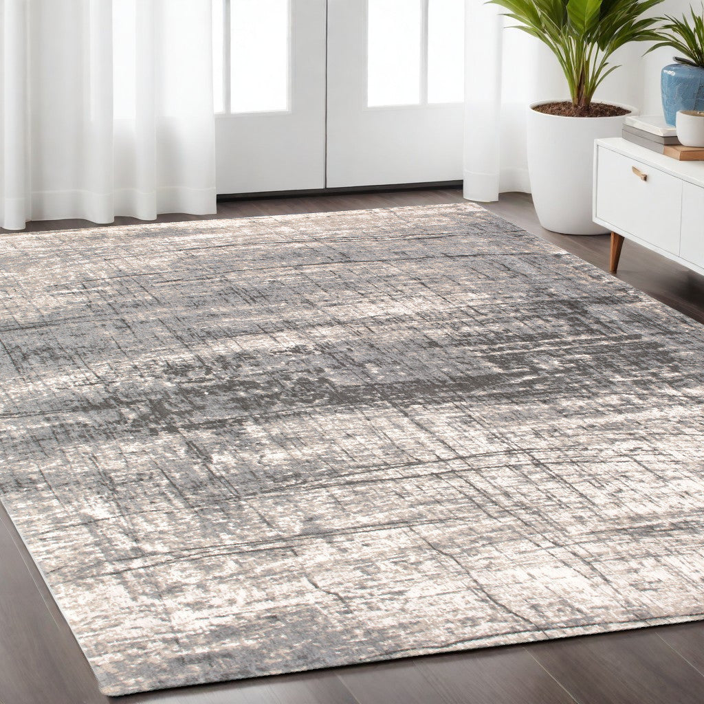 5' x 7' Gray and White Abstract Non Skid Area Rug