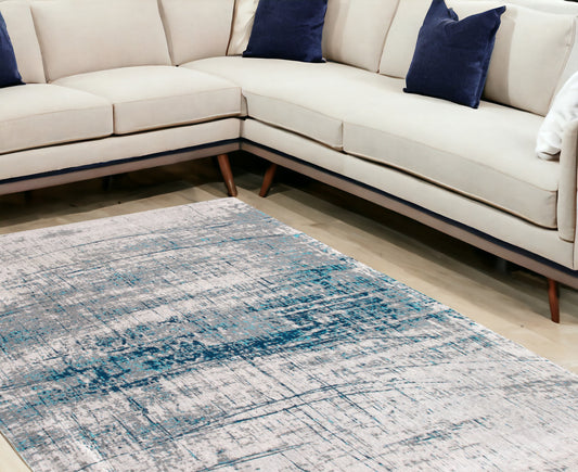 8' x 11' Blue and Gray Abstract Non Skid Area Rug
