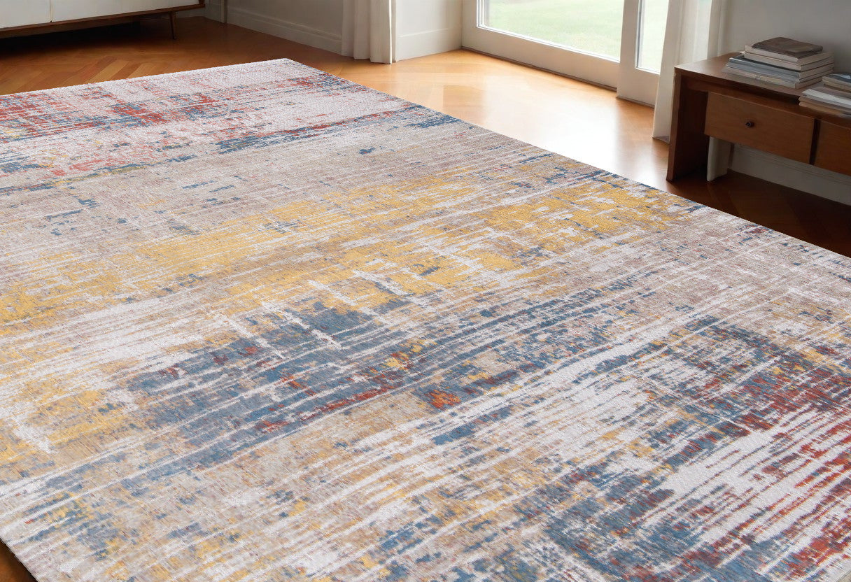5' x 7' White Abstract Non Skid Area Rug