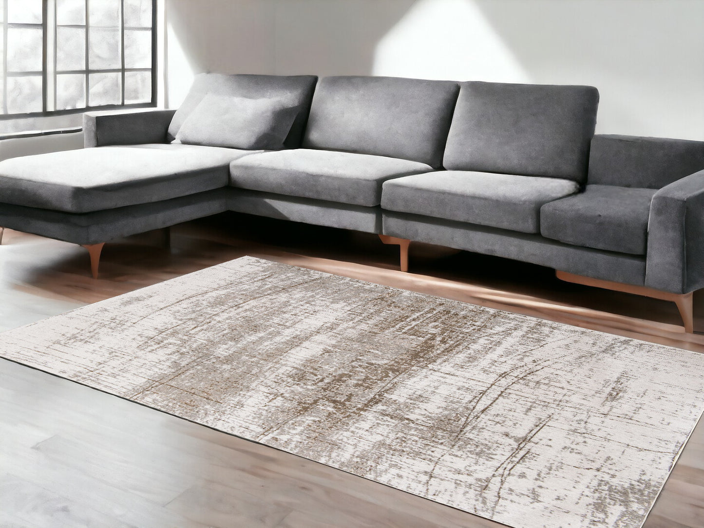 6' X 8' Gray and Beige Abstract Non Skid Area Rug