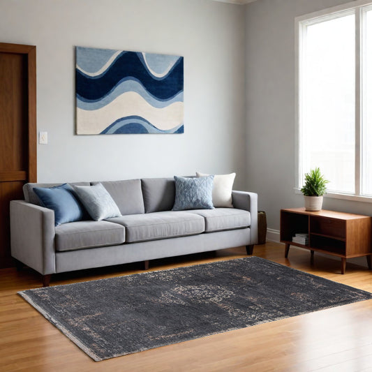 5' x 7' Gray and Black Medallion Non Skid Area Rug