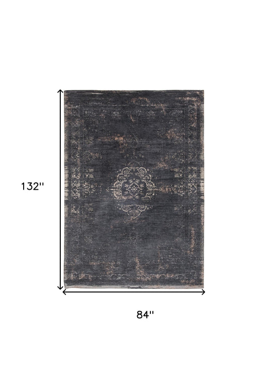 8' x 11' Gray and Black Medallion Non Skid Area Rug