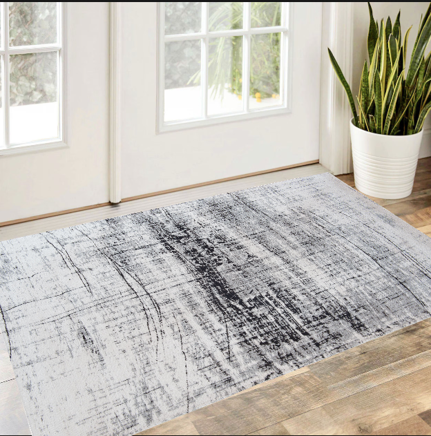 3' X 5' Black and White Abstract Non Skid Area Rug