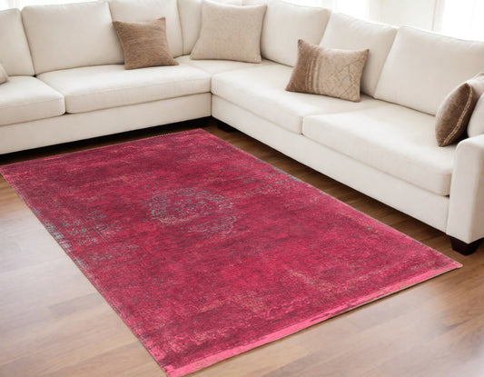 5' x 7' Gray and Pink Medallion Non Skid Area Rug