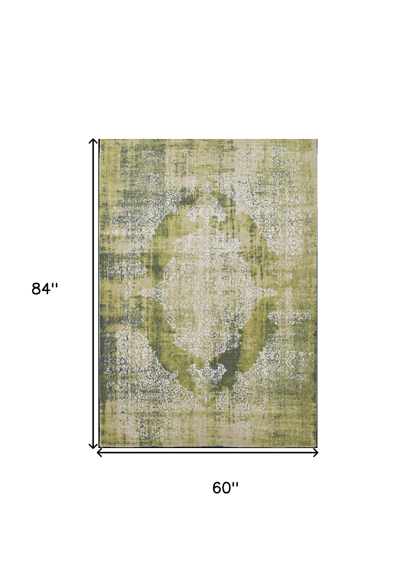 6' X 8' Green and White Oriental Non Skid Area Rug