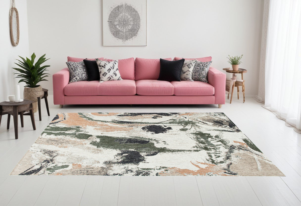 8' x 11' Gray and Orange Abstract Non Skid Area Rug