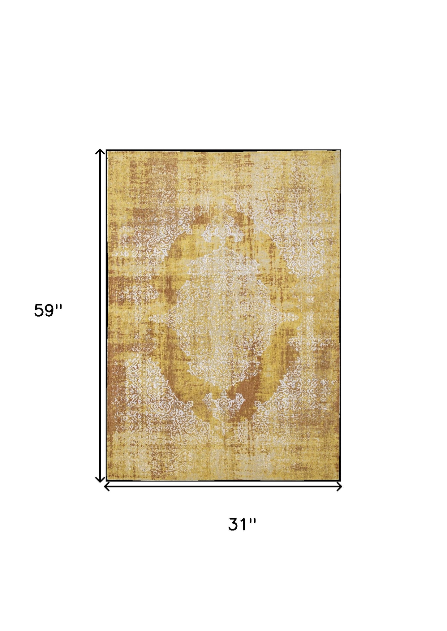 3' X 5' Yellow and Brown Oriental Non Skid Area Rug
